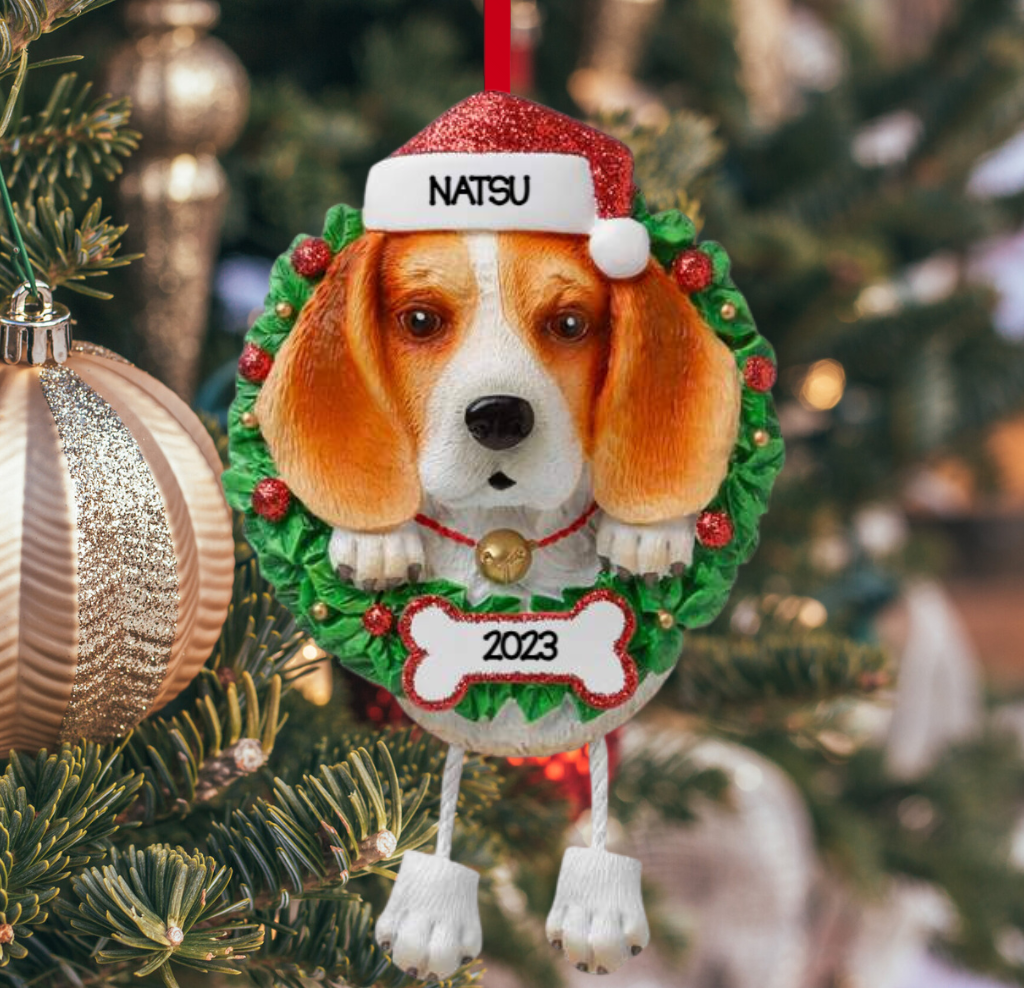 Personalized Beagle Dog Ornament, custom holiday gift