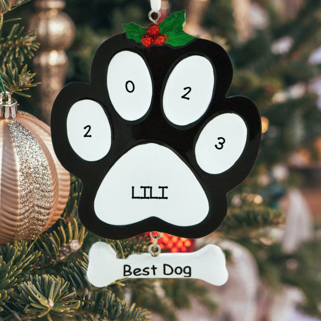 Personalized Best Dog Paw - Black Ornament, custom holiday gift