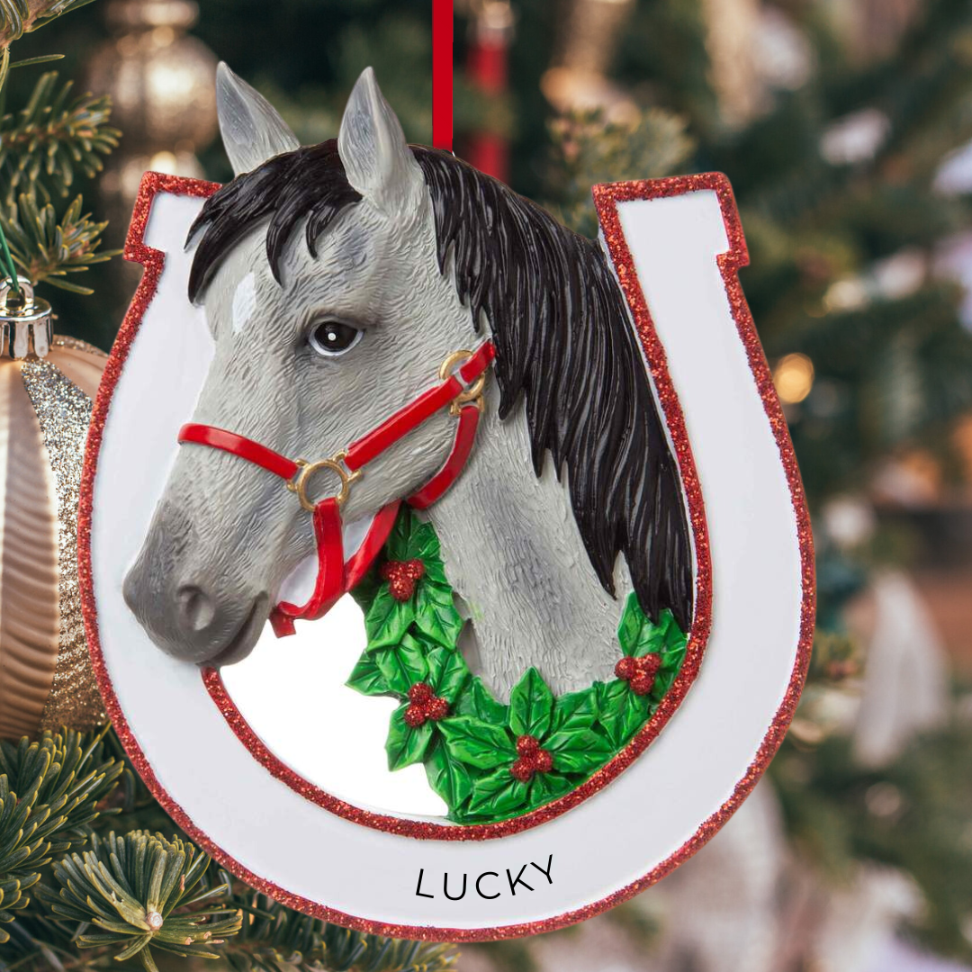 Personalized Black Horse Ornament - Custom Holiday Gift