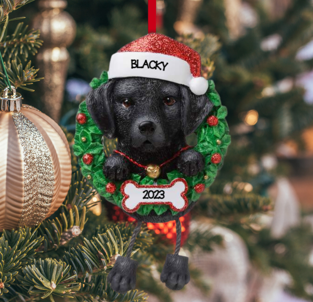 Personalized Black Lab Dog Ornament  - Custom Holiday Gift