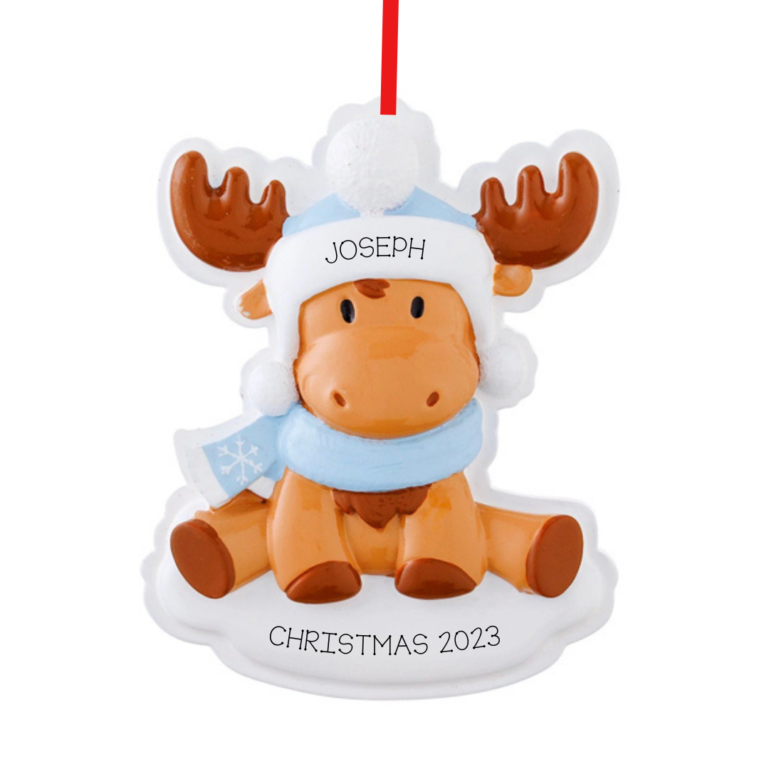 Personalized Blue Moose Ornament - Custom Holiday Gift