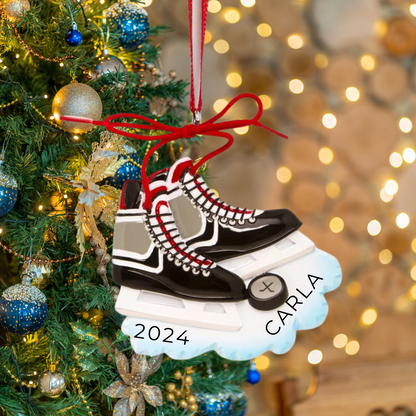 Personalized Blue, Pink & Red Hockey Skates Ornament - Custom Holiday Gift