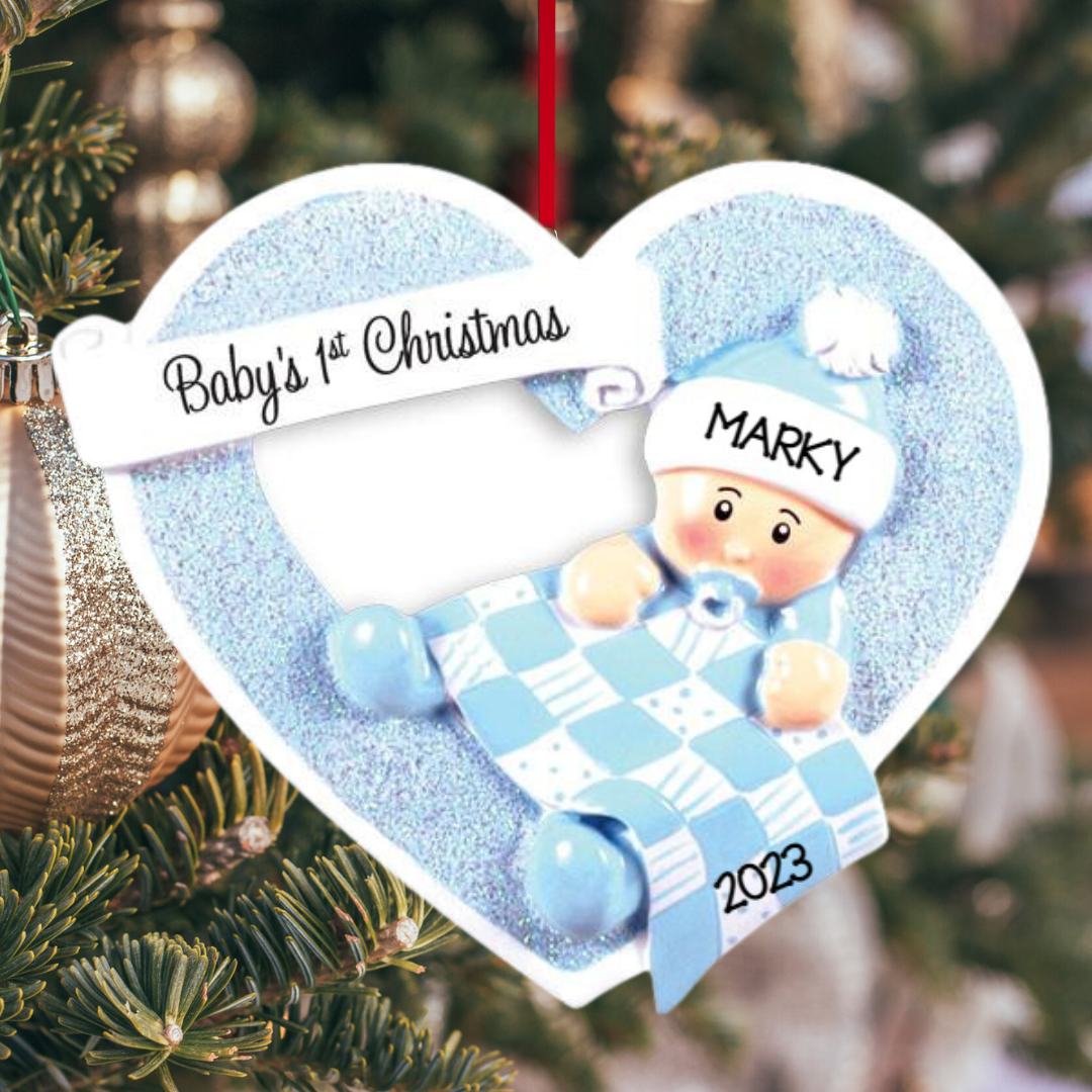 Personalized Boy & Girl in Heart Baby Ornament - Custom Holiday Gift