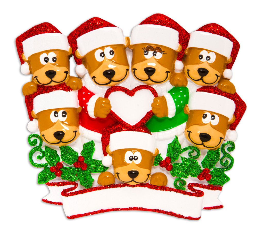 Personalized Brown Bear Family of 7 Ornament - Custom Holiday Gift