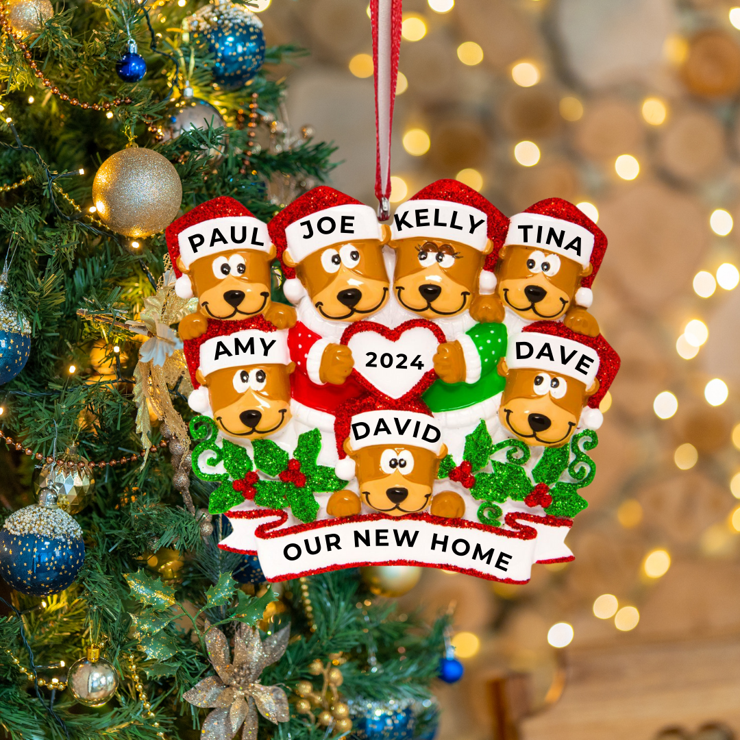 Personalized Brown Bear Family of 7 Ornament - Custom Holiday Gift