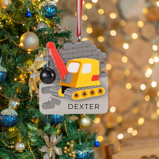 Personalized CRANE W/WRECKING BALL Ornament - Custom Holiday Gift