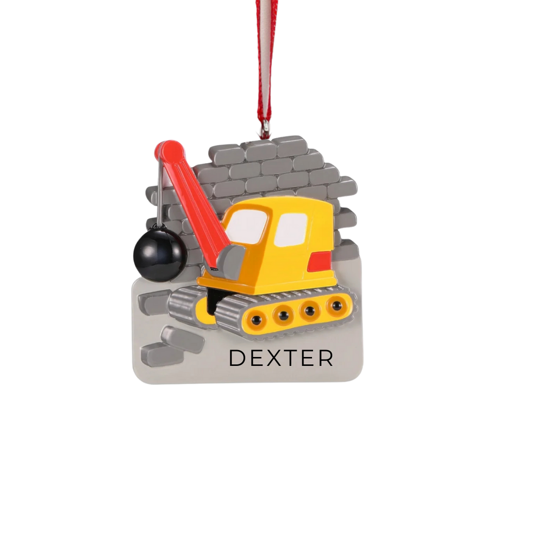 Personalized CRANE W/WRECKING BALL Ornament - Custom Holiday Gift