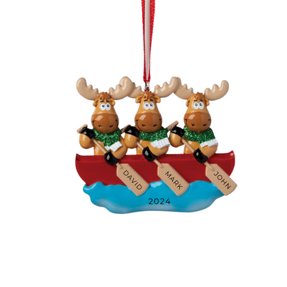 Personalized Canoe Moose Family of 3 Ornament - Custom Holiday Gift