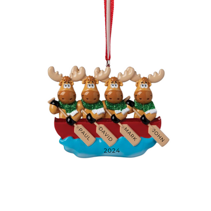 Personalized Canoe Moose Family of 4 Ornament - Custom Holiday Gift