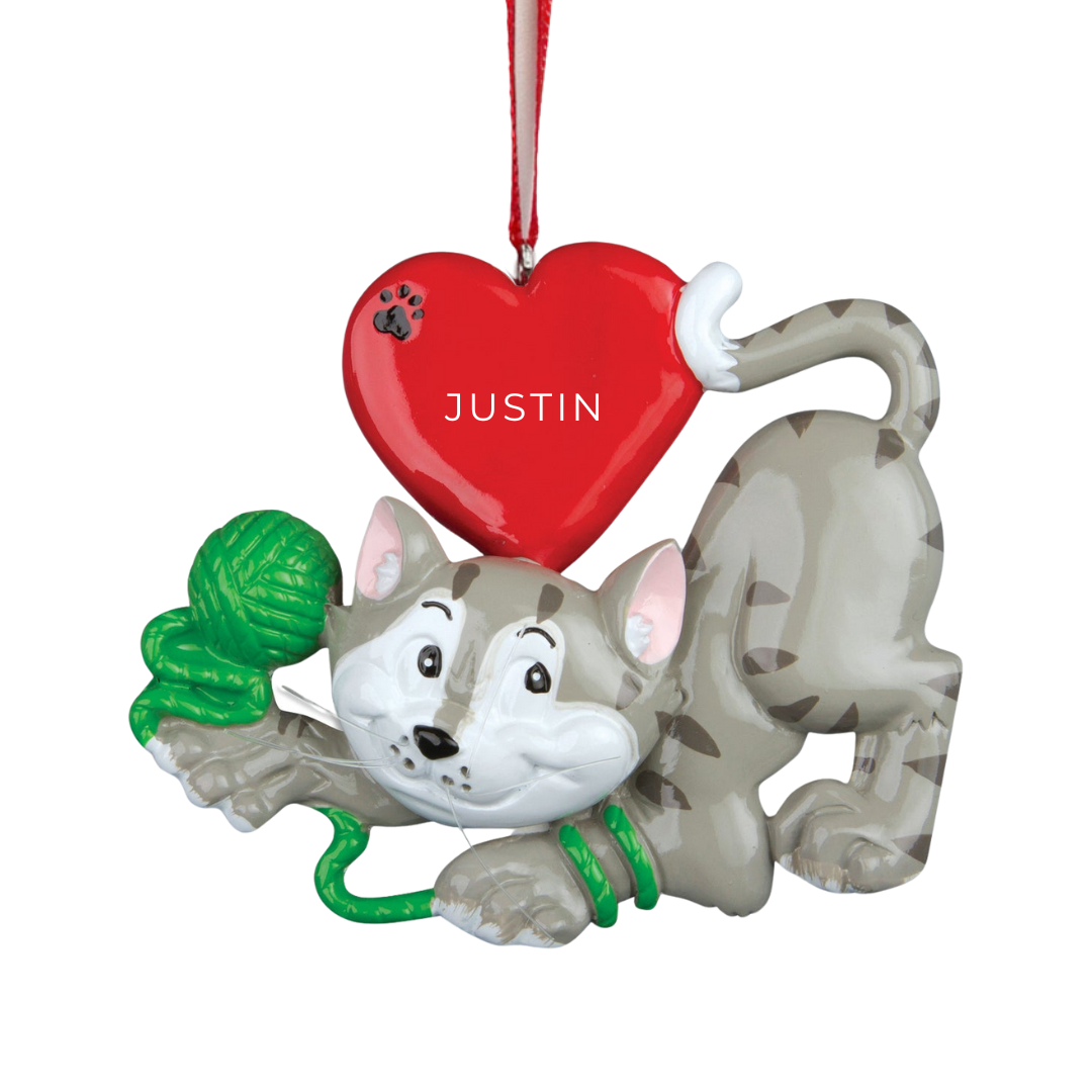 Personalized Cat With Yarn Ornament - Custom Holiday Gift