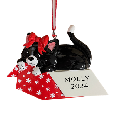 Personalized Cat in Giftbox Ornament - Custom Holiday Gift