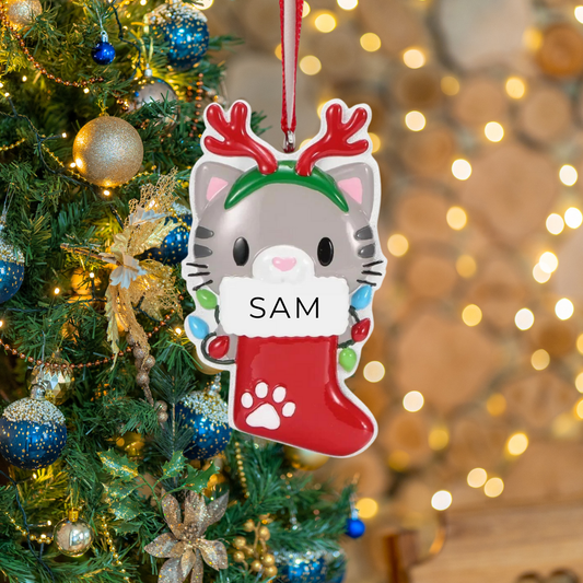 Personalized Cat with Reindeer Antlers Ornament - Custom Holiday Gift