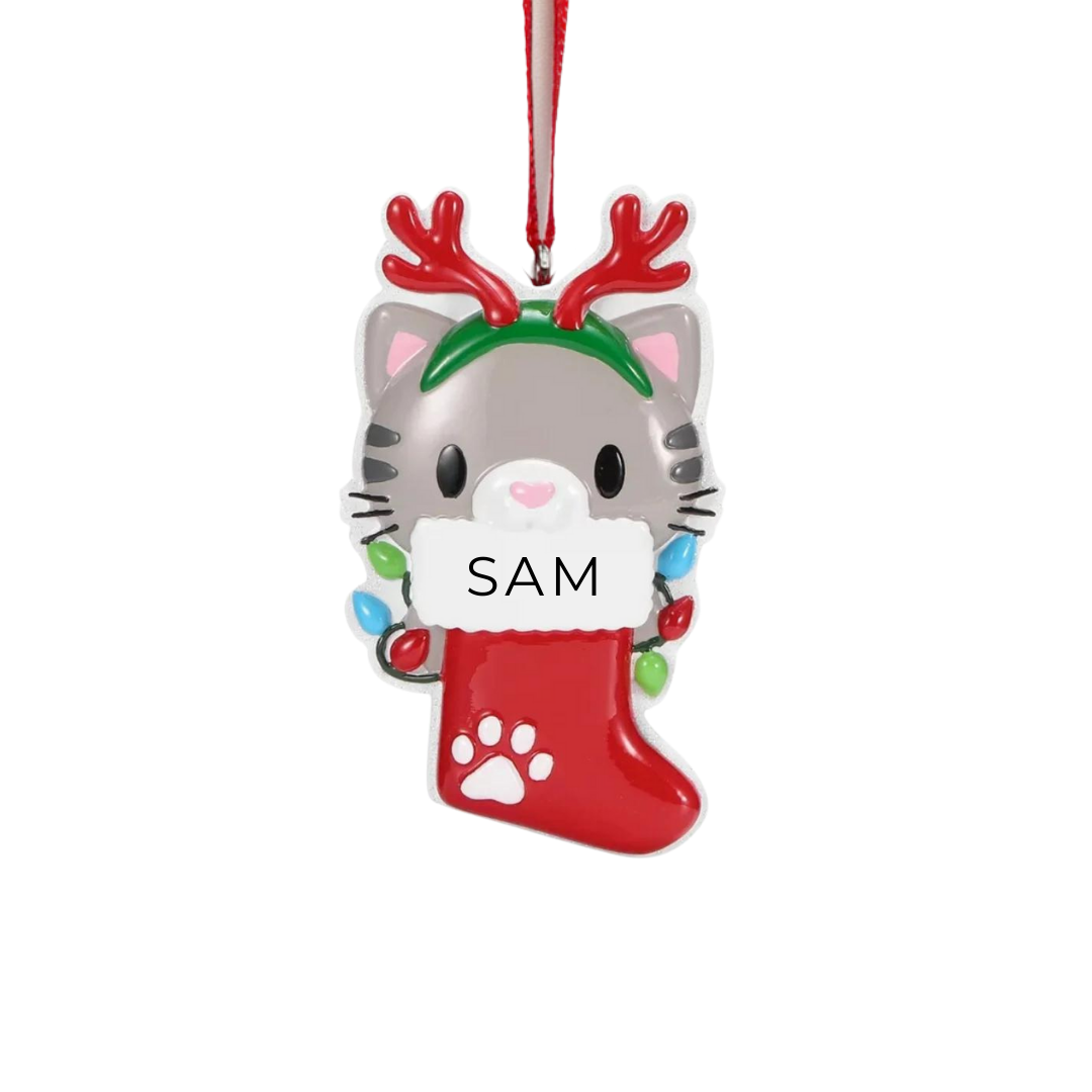 Personalized Cat with Reindeer Antlers Ornament - Custom Holiday Gift