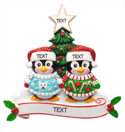 Christmas Sweater Penguin Family of 2 Ornament