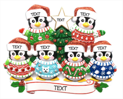 Christmas Sweater Penguin Family of 6 Ornament