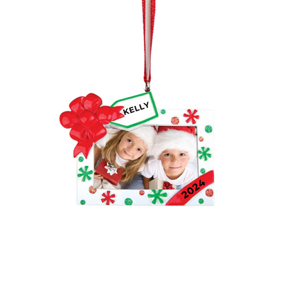 Personalized Christmas Frame Red Green Ornament - Custom Holiday Gift