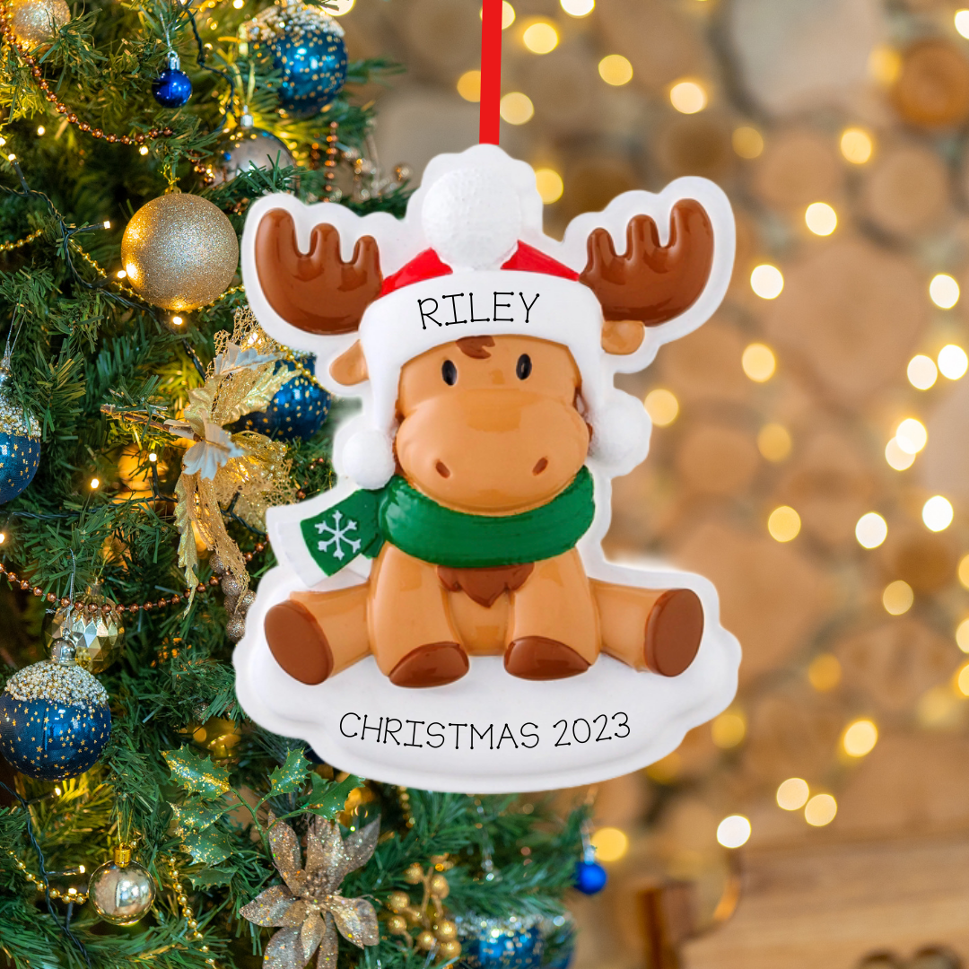 Personalized Christmas Moose Ornament - Custom Holiday Gift