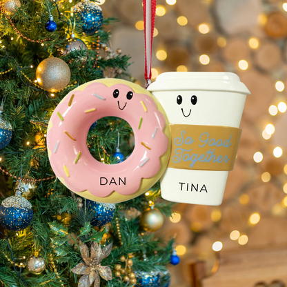 Personalized Coffee & Donut Ornament - Custom Holiday Gift