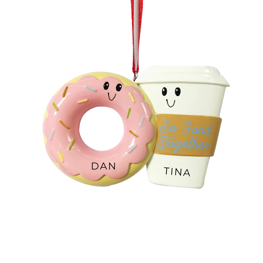 Personalized Coffee & Donut Ornament - Custom Holiday Gift