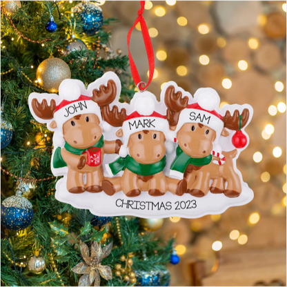 Cutesy Moose Couple Family of 3 Ornament