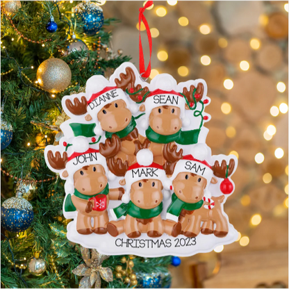 Cutesy Moose Family of 5 Ornament