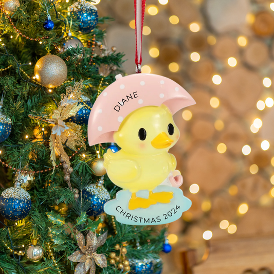 Personalized Cutesy Duck (Pink & Blue) Ornament - Custom Holiday Gift