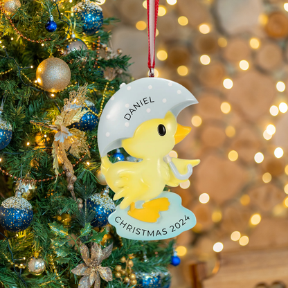 Personalized Cutesy Duck (Pink & Blue) Ornament - Custom Holiday Gift