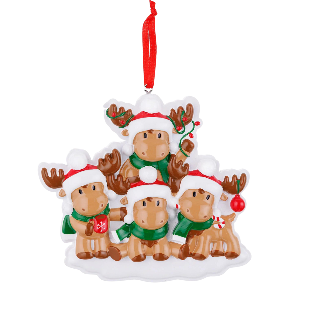 Personalized Cutesy Moose Couple Family of 4 Ornament - Custom Holiday Gift