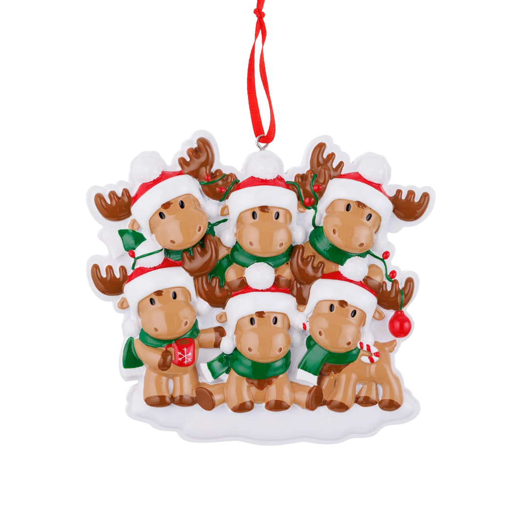 Personalized Cutesy Moose Couple Family of 6 Ornament - Custom Holiday Gift