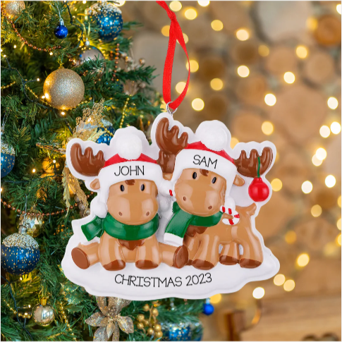 Personalized Cutesy Moose Couple Ornament - Custom Holiday Gift