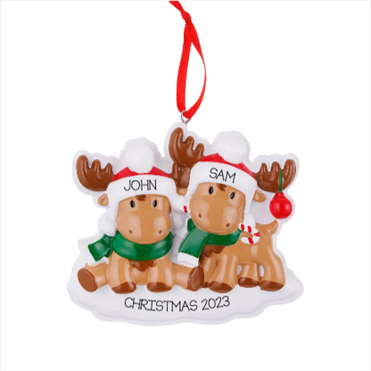 Personalized Cutesy Moose Couple Ornament - Custom Holiday Gift