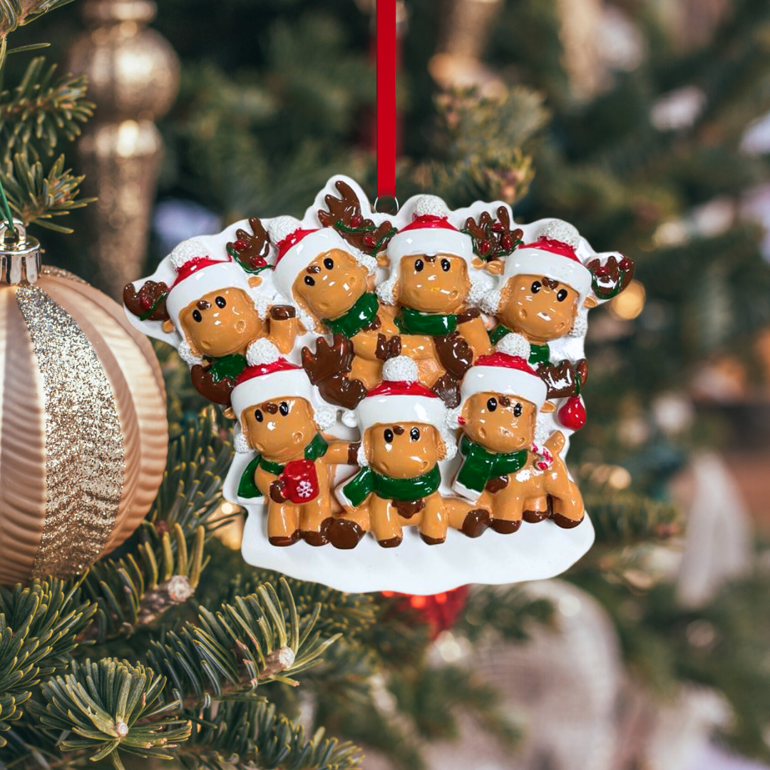 Personalized Cutesy Moose Family of 7 Ornament - Custom Holiday Gift