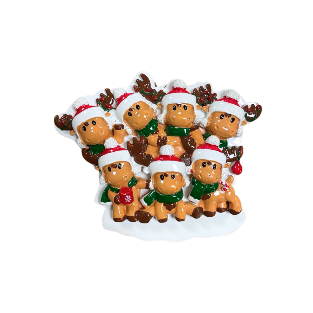 Personalized Cutesy Moose Family of 7 Ornament - Custom Holiday Gift