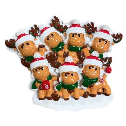 Personalized Cutesy Moose Family of 7 Ornament - Custom Holiday Gift