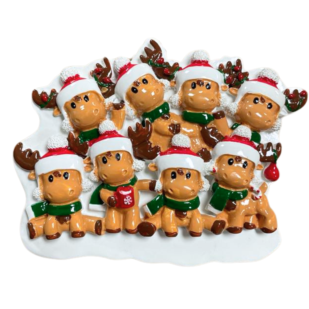 Personalized Cutesy Moose Family of 8 Ornament - Custom Holiday Gift