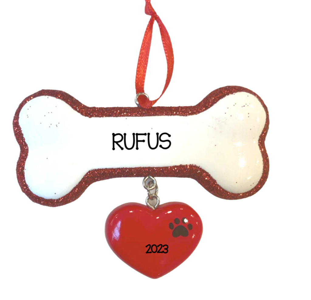 Personalized Dog Bone with Heart Ornament - Custom Holiday Gift