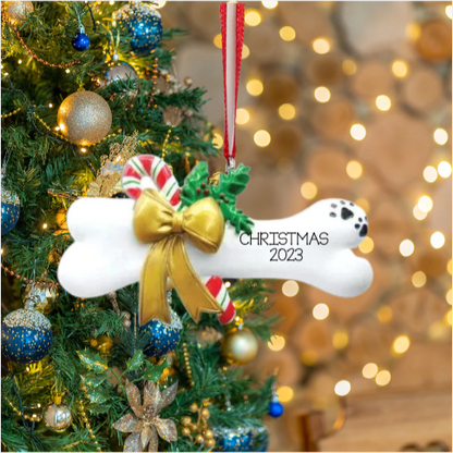 Personalized Dog Bone with Holly Ornament - Custom Holiday Gift