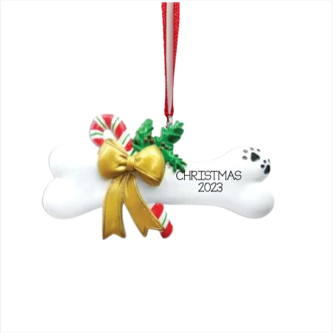 Personalized Dog Bone with Holly Ornament - Custom Holiday Gift