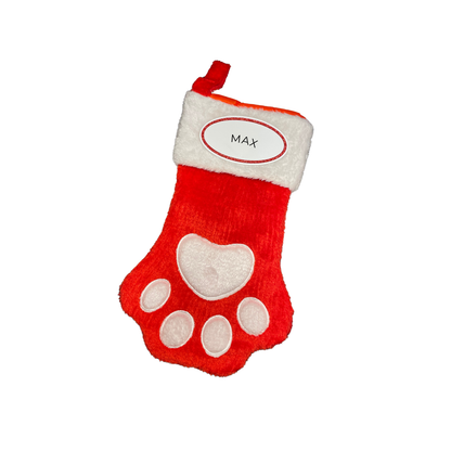 Personalized Dog Paw (Red & White) Stocking - Custom Holiday Gift