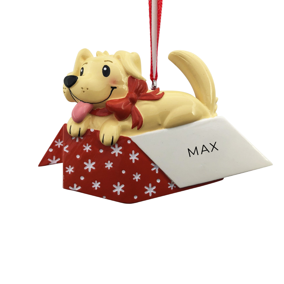 Personalized Dog in Present Ornament - Custom Holiday Gift