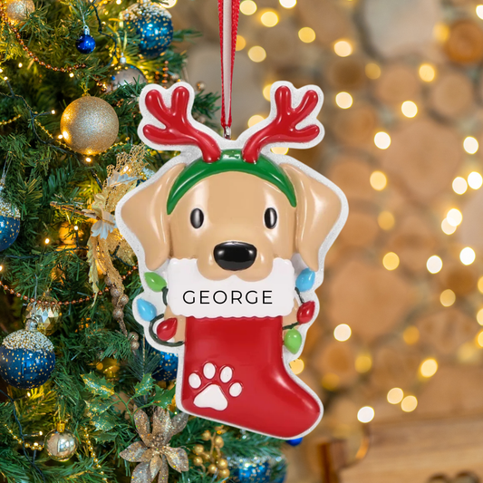 Personalized Dog with Reindeer Antlers Ornament - Custom Holiday Gift