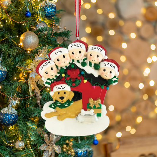 Personalized Doghouse Family of 5 Ornament - Custom Holiday Gift