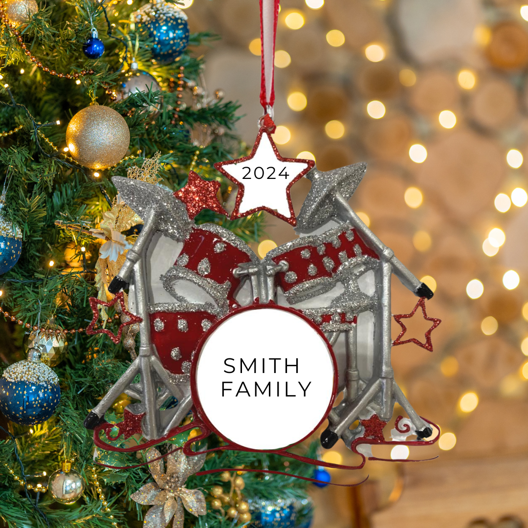 Personalized Drum Set Ornament - Custom Holiday Gift