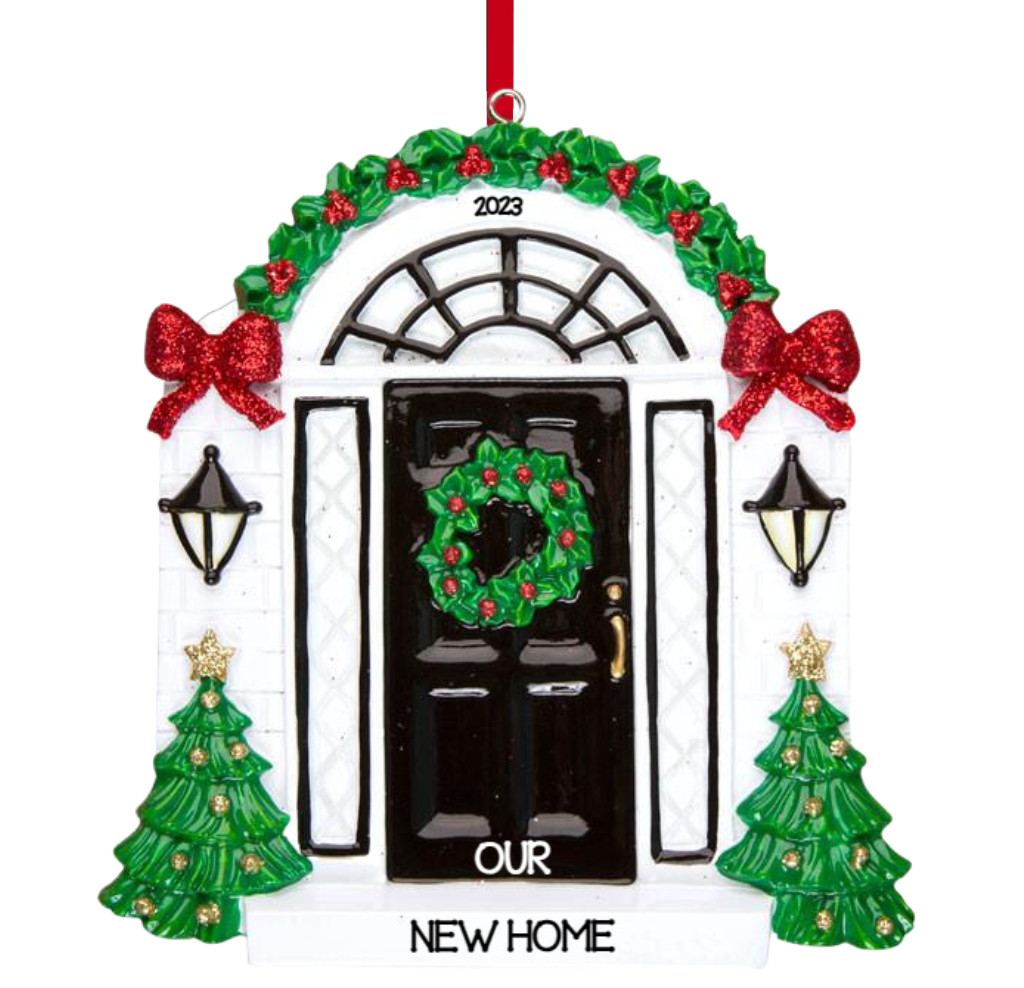 Personalized Elegant Black Door Ornament - Custom Holiday Gift