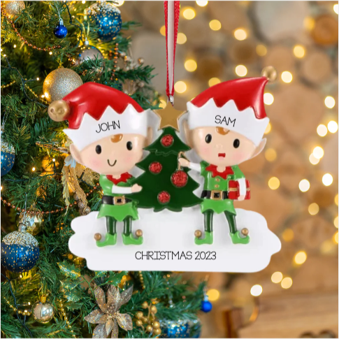 Personalized Elves Couple Ornament - Custom Holiday Gift