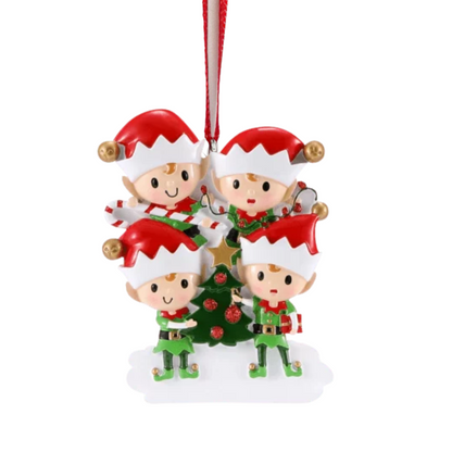 Personalized Elves Family of 4 Ornament  - Custom Holiday Gift