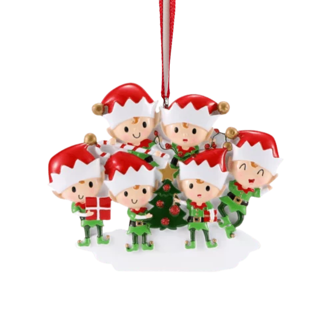 Personalized Elves Family of 6 Ornament - Custom Holiday Gift