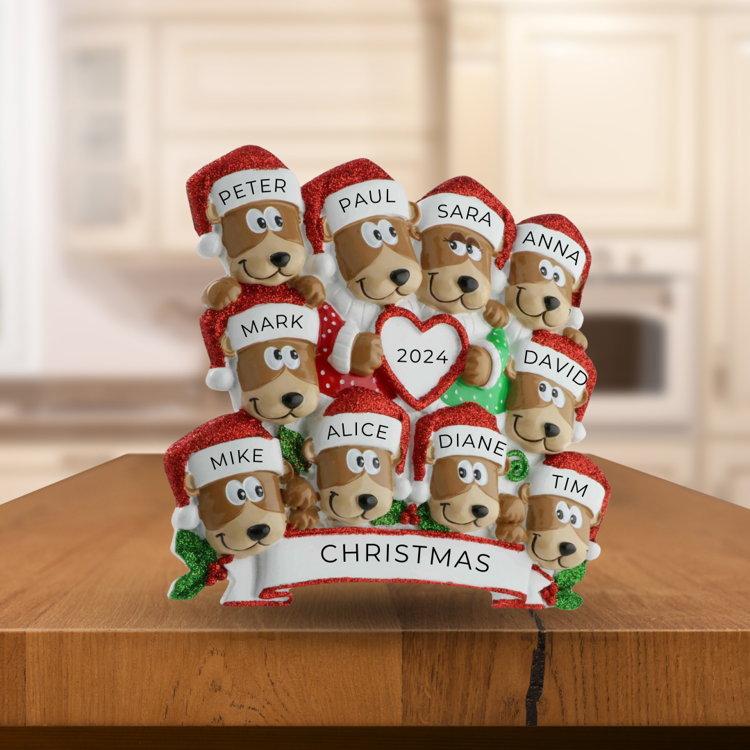 Personalized Brown Bear Family (10) Table Topper - Custom Holiday Gift