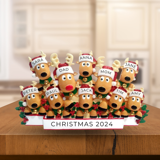 Personalized Reindeer Family of 10- Table Topper Stand Decoration- Custom Holiday Gift