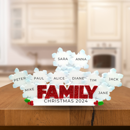 Personalized Snowflake Family of 10- Table Topper Stand Decoration - Custom Holiday Gift